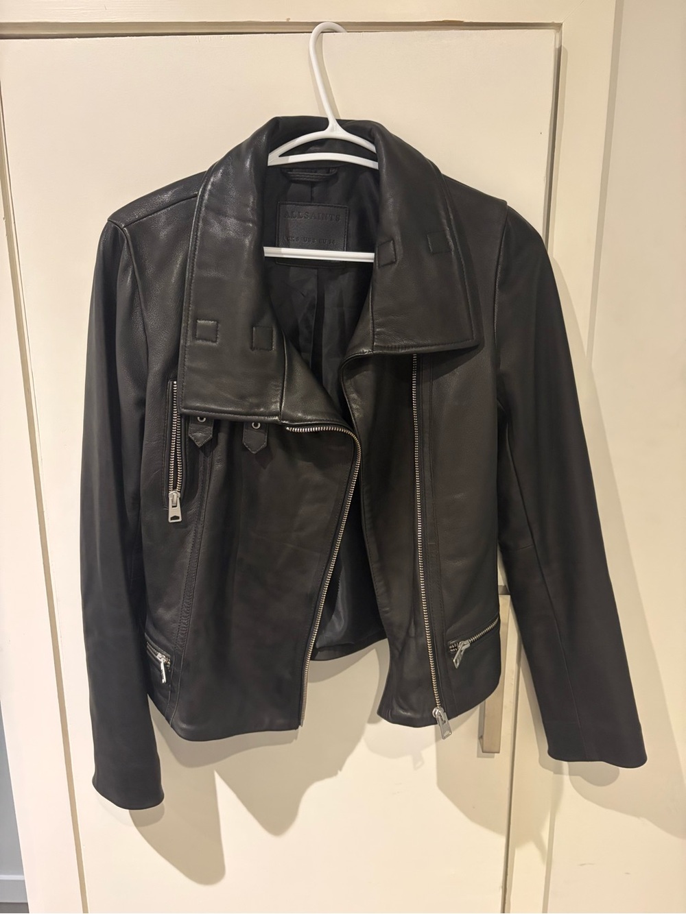 All Saints Black Leather Biker Jacket - Women